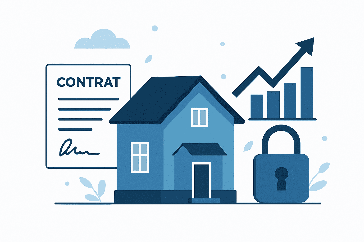 image symbolique d'une maison , d'un contrat et d'un graphique, représentant le prêt viager hypothécaire: levier patrimonial